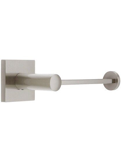 Contemporary Brass Toilet-Paper Holder with Square Rosette in Satin Nickel.